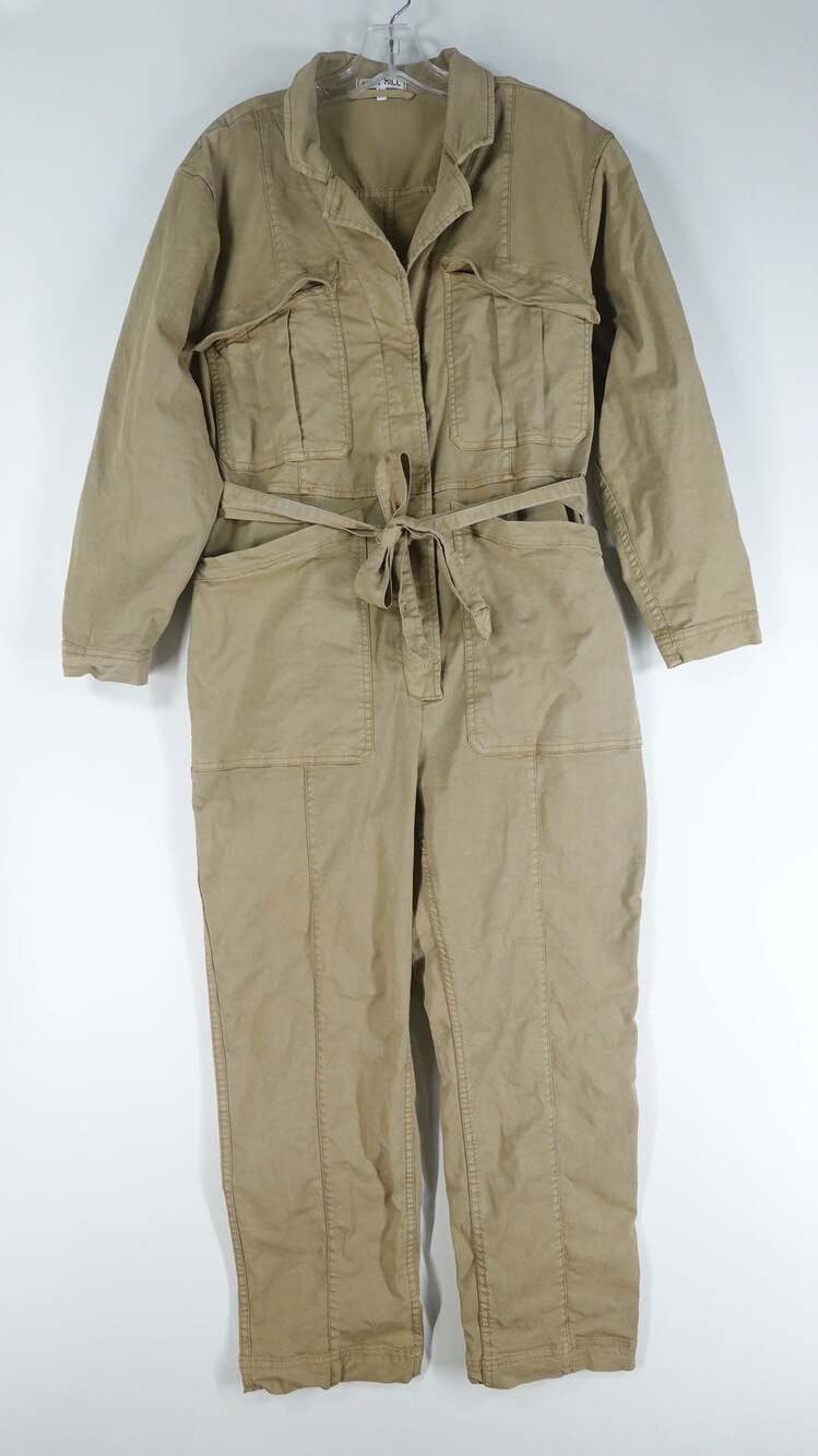 Alex Mill Jumpsuit Women L Expedition Washed Twill Khaki Neutral Utility Cropped